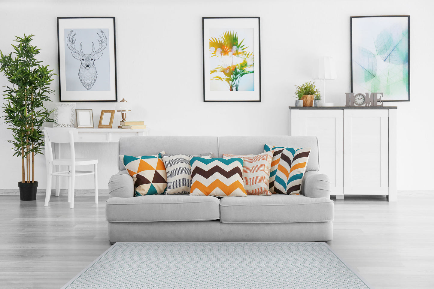 Harmony Contemporary Ivory/Blue Chevron Medium Pile Rug
