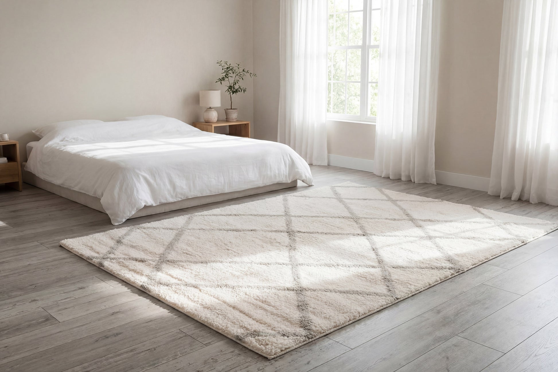 Haven Modern Ivory/Grey Geometric Shag Rug