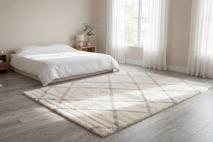 Haven Modern Ivory/Grey Geometric Shag Rug