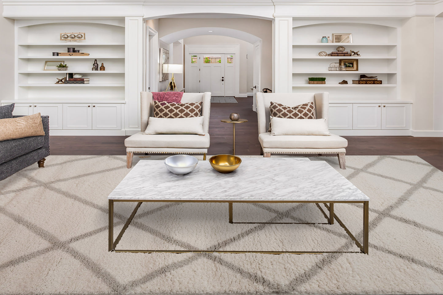 Haven Modern Ivory/Grey Geometric Shag Rug