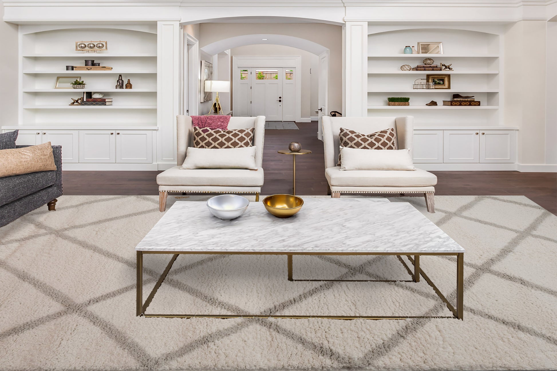 Haven Modern Ivory/Grey Geometric Shag Rug