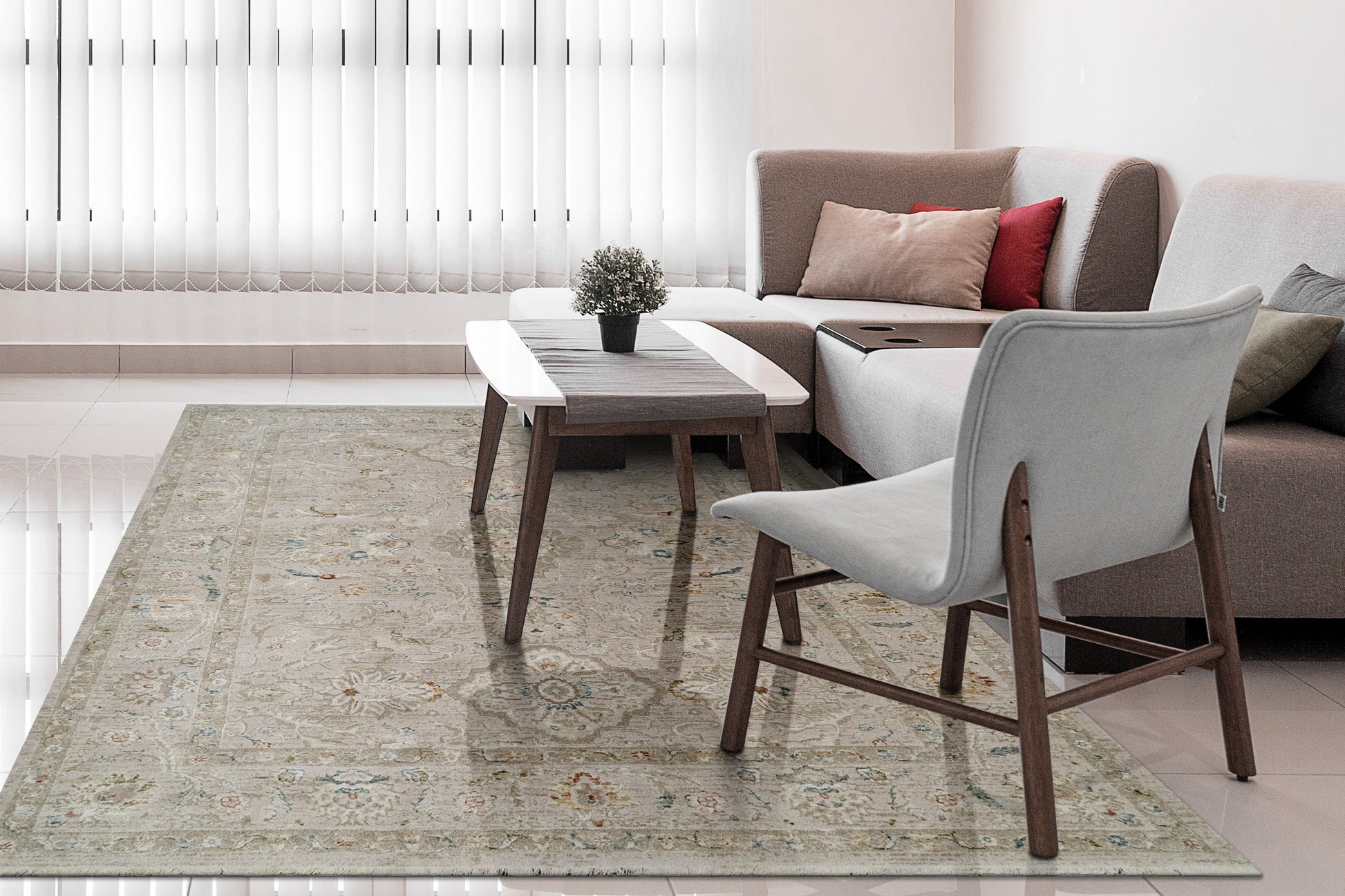 Hudson Traditional Beige Oriental High-Low Rug