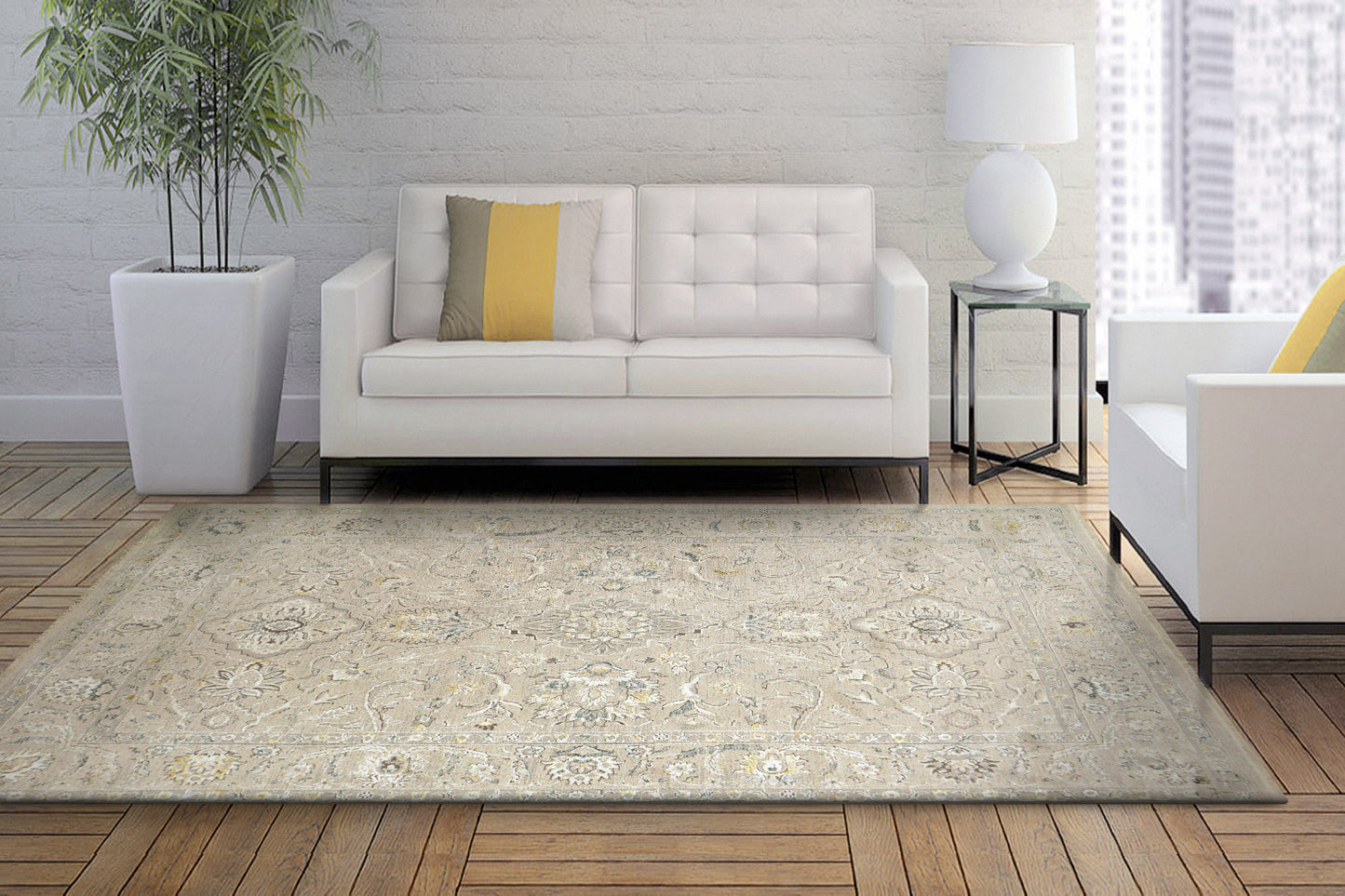 Hudson Traditional Beige/Ivory Oriental High-Low Rug