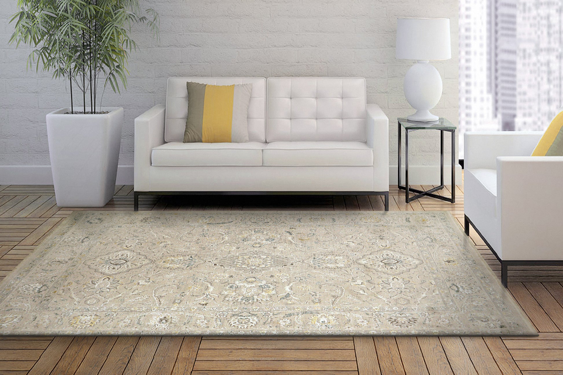 Hudson Traditional Beige/Ivory Oriental High-Low Rug