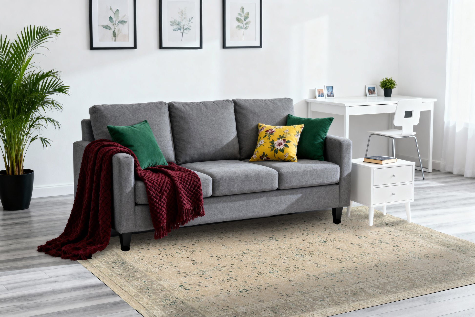 Hudson Traditional Beige/Grey Oriental High-Low Rug
