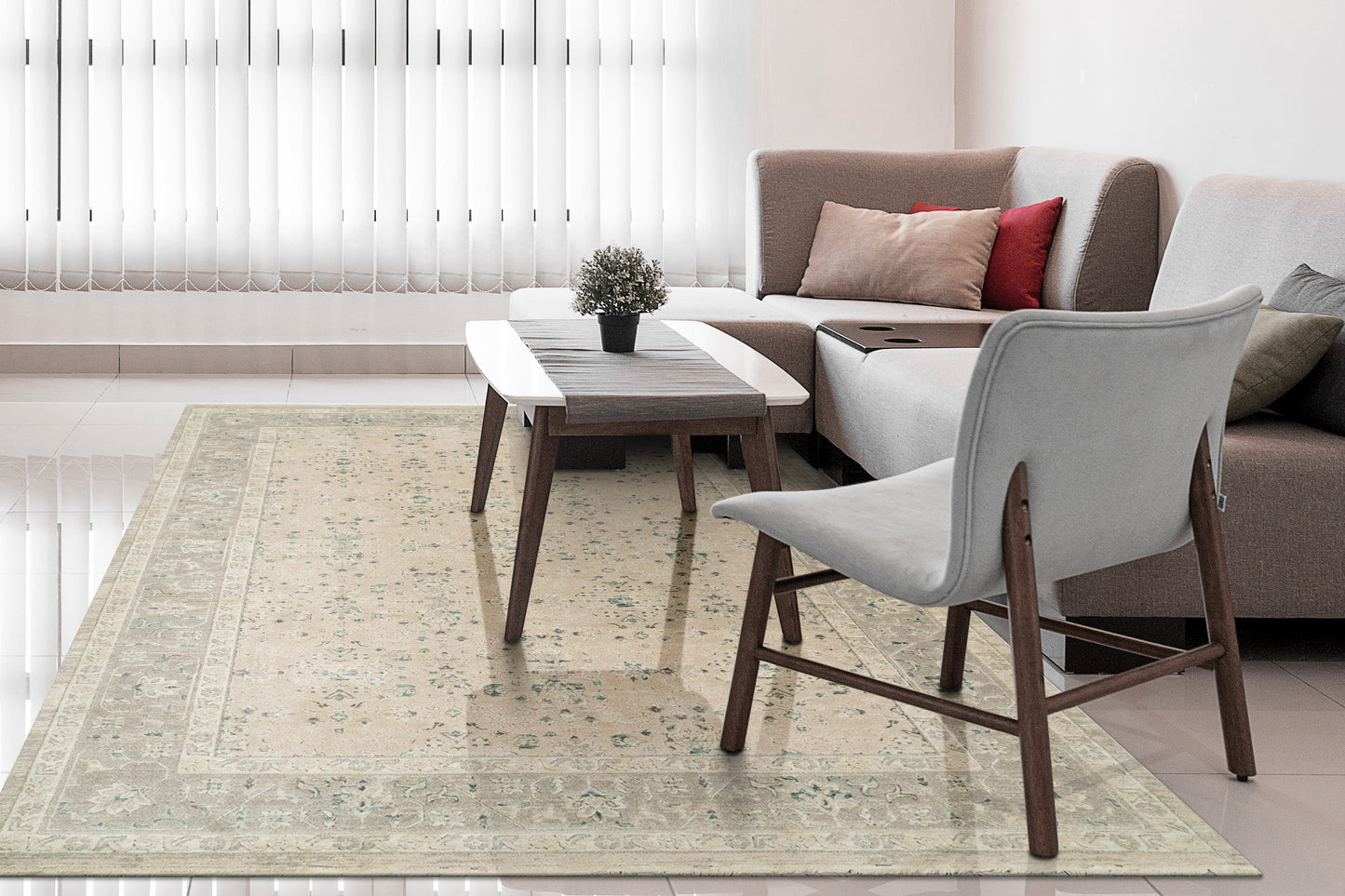 Hudson Traditional Beige/Grey Oriental High-Low Rug