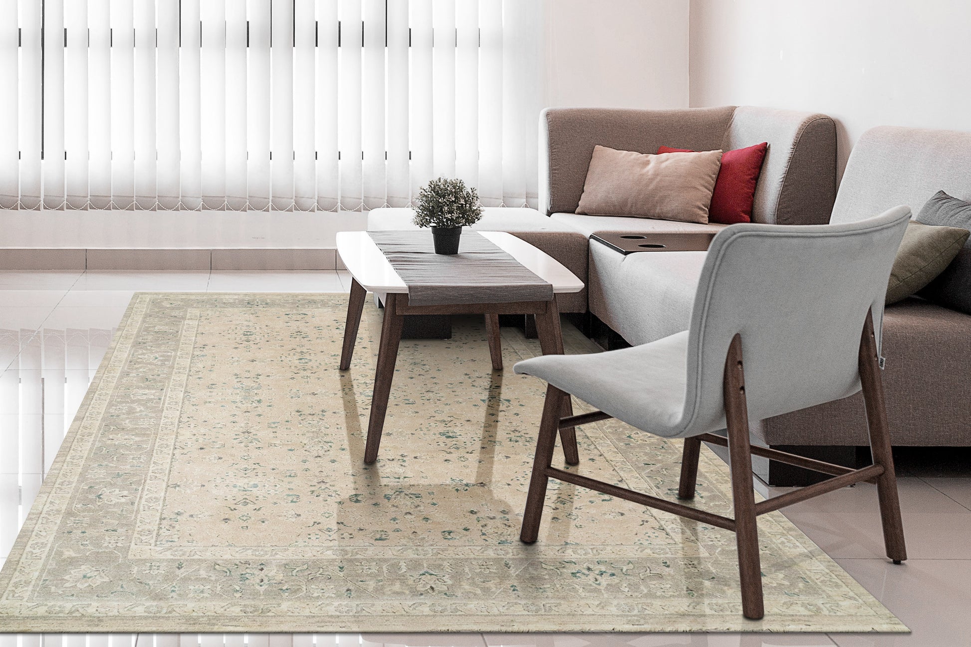 Hudson Traditional Beige/Grey Oriental High-Low Rug