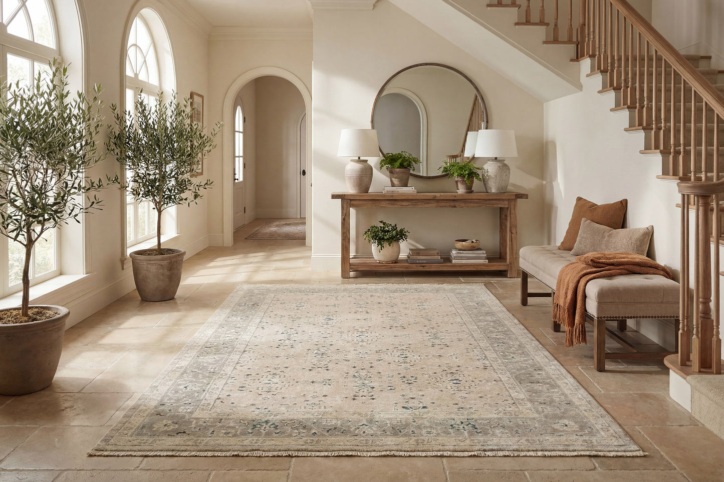 Hudson Traditional Beige/Grey Oriental High-Low Rug