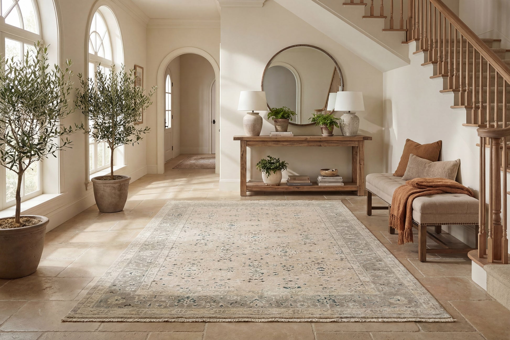 Hudson Traditional Beige/Grey Oriental High-Low Rug