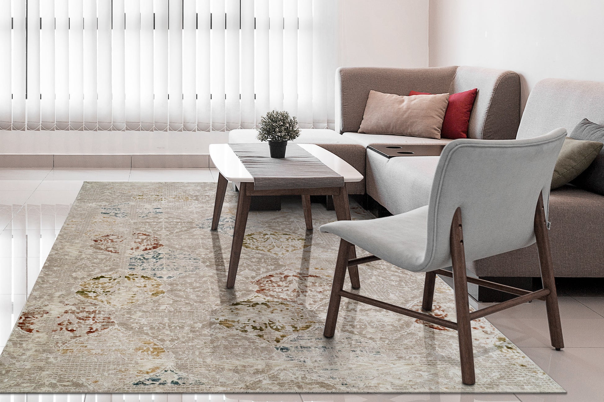 Hudson Transitional Beige/Multi Oriental High-Low Rug