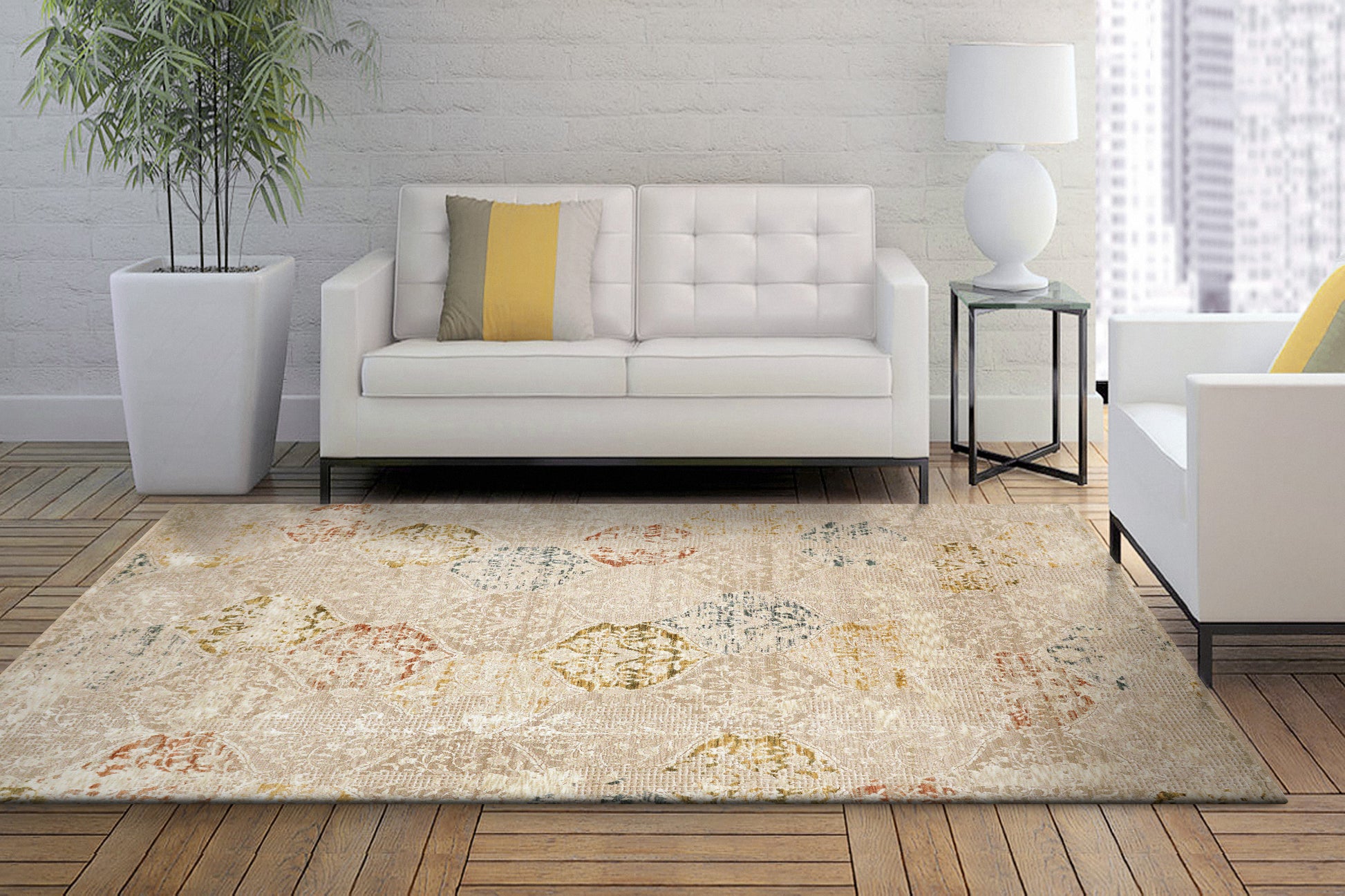 Hudson Transitional Beige/Multi Oriental High-Low Rug