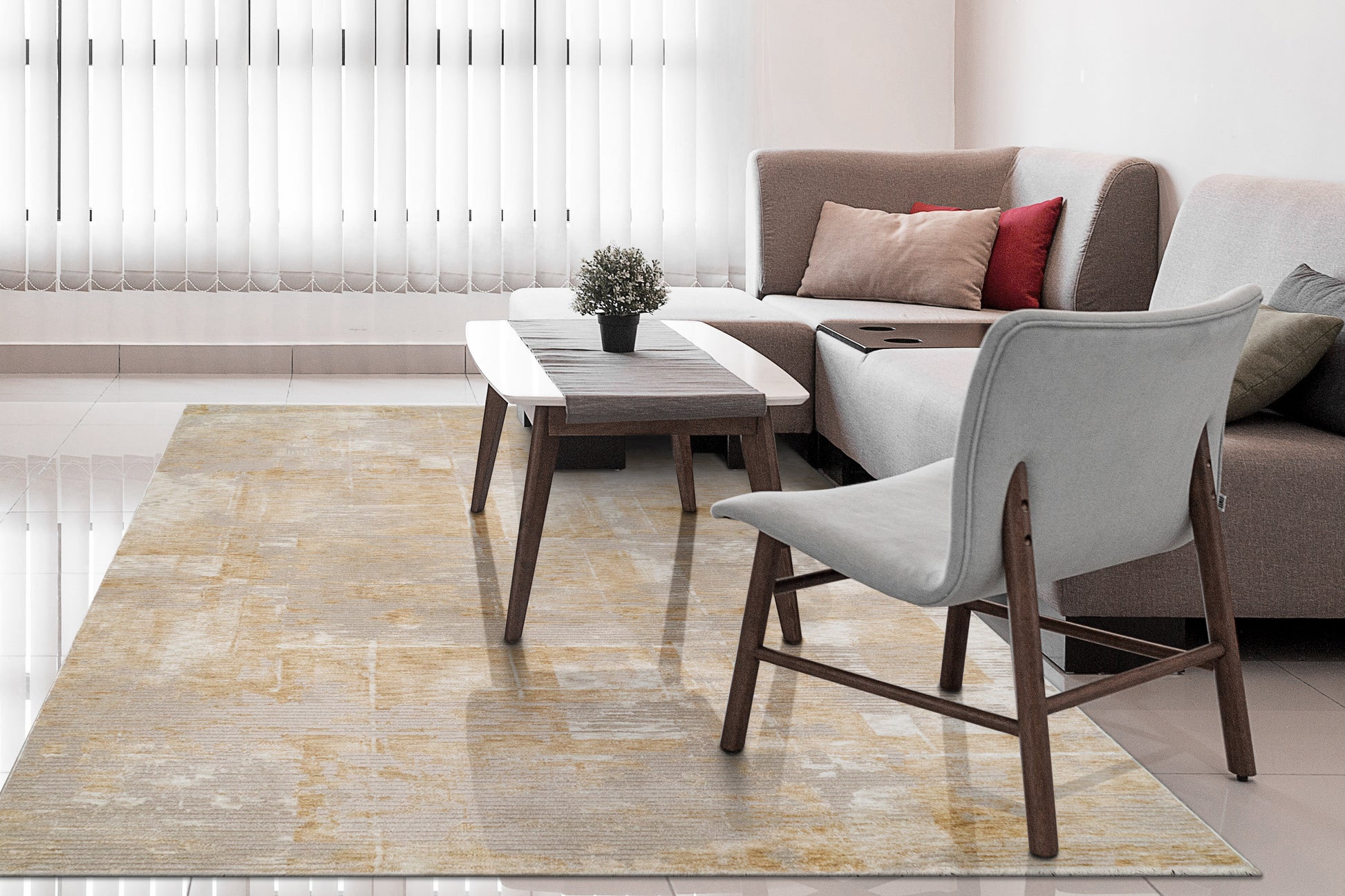 Hudson Modern Gold Abstract High-Low Rug