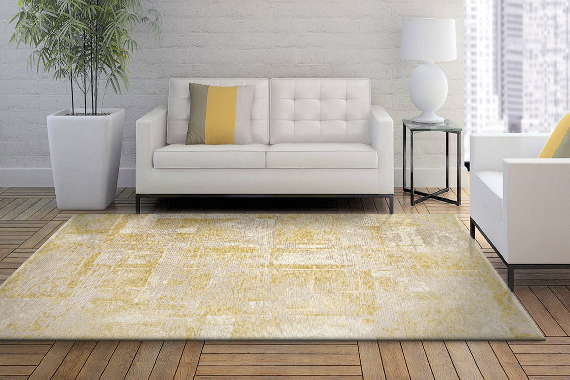Hudson Modern Gold Abstract High-Low Rug
