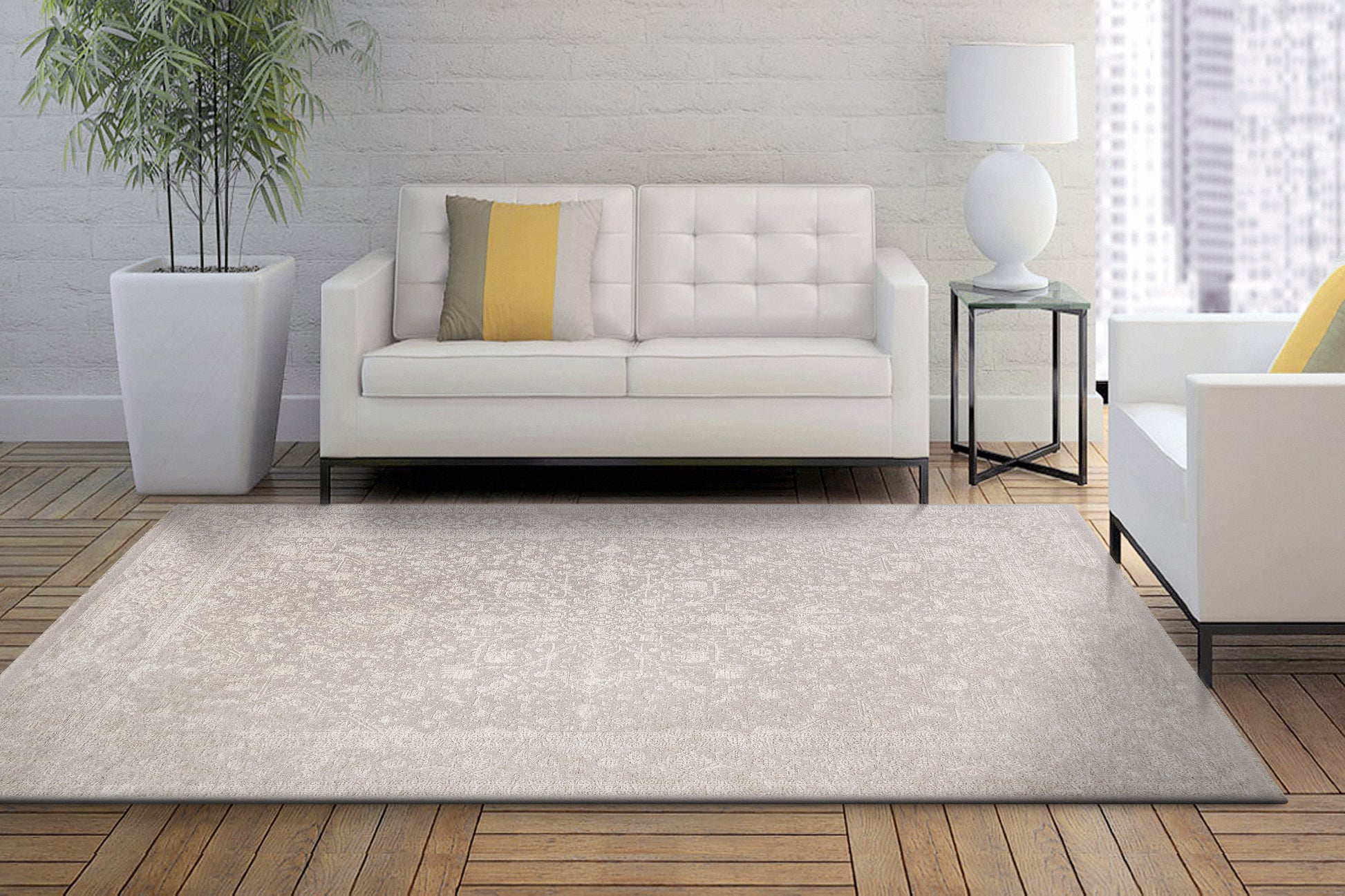 Hudson Transitional Beige/Cream Medallion High-Low Rug