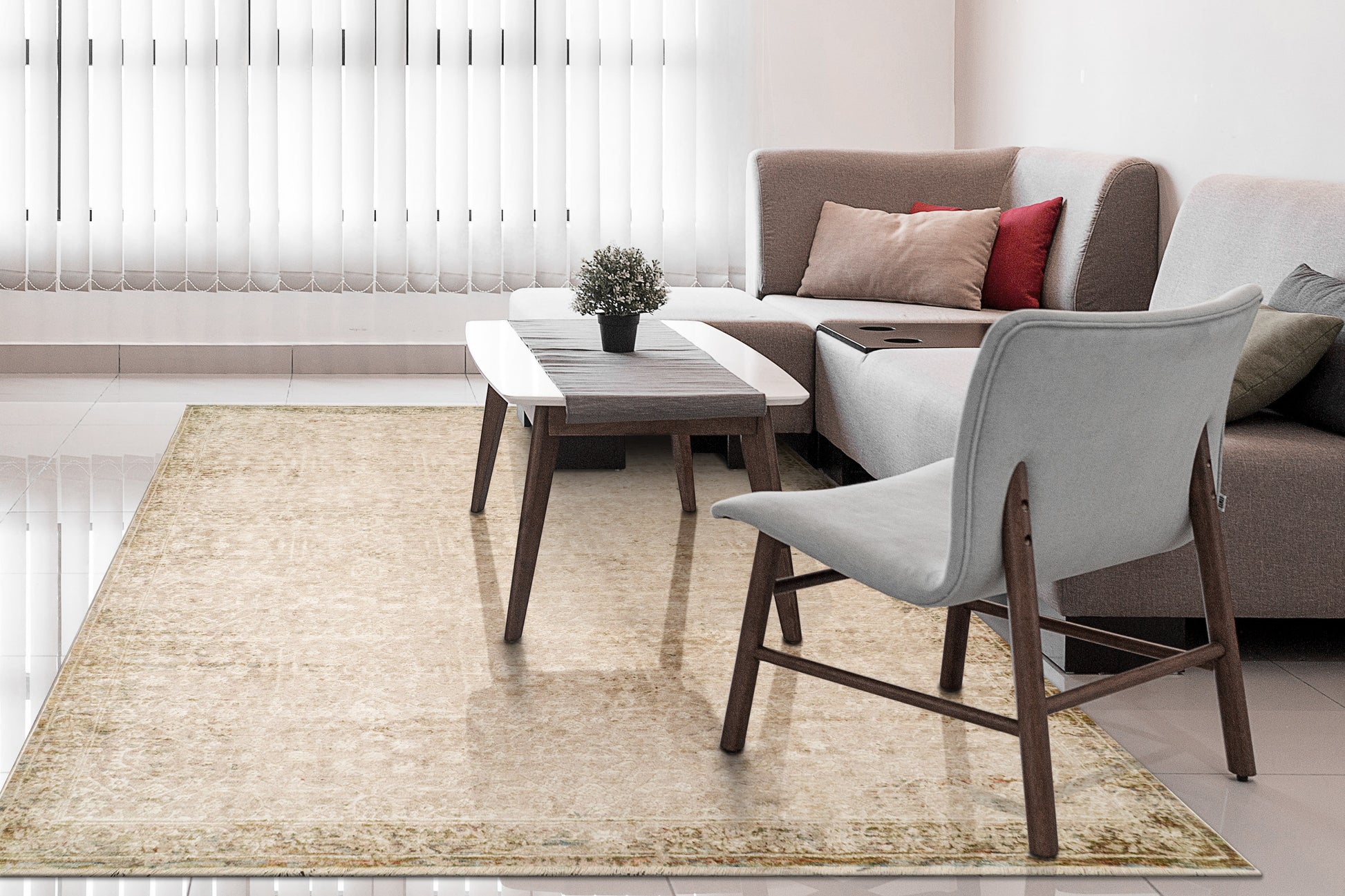 Hudson Transitional Beige/Cream Moroccan High-Low Rug