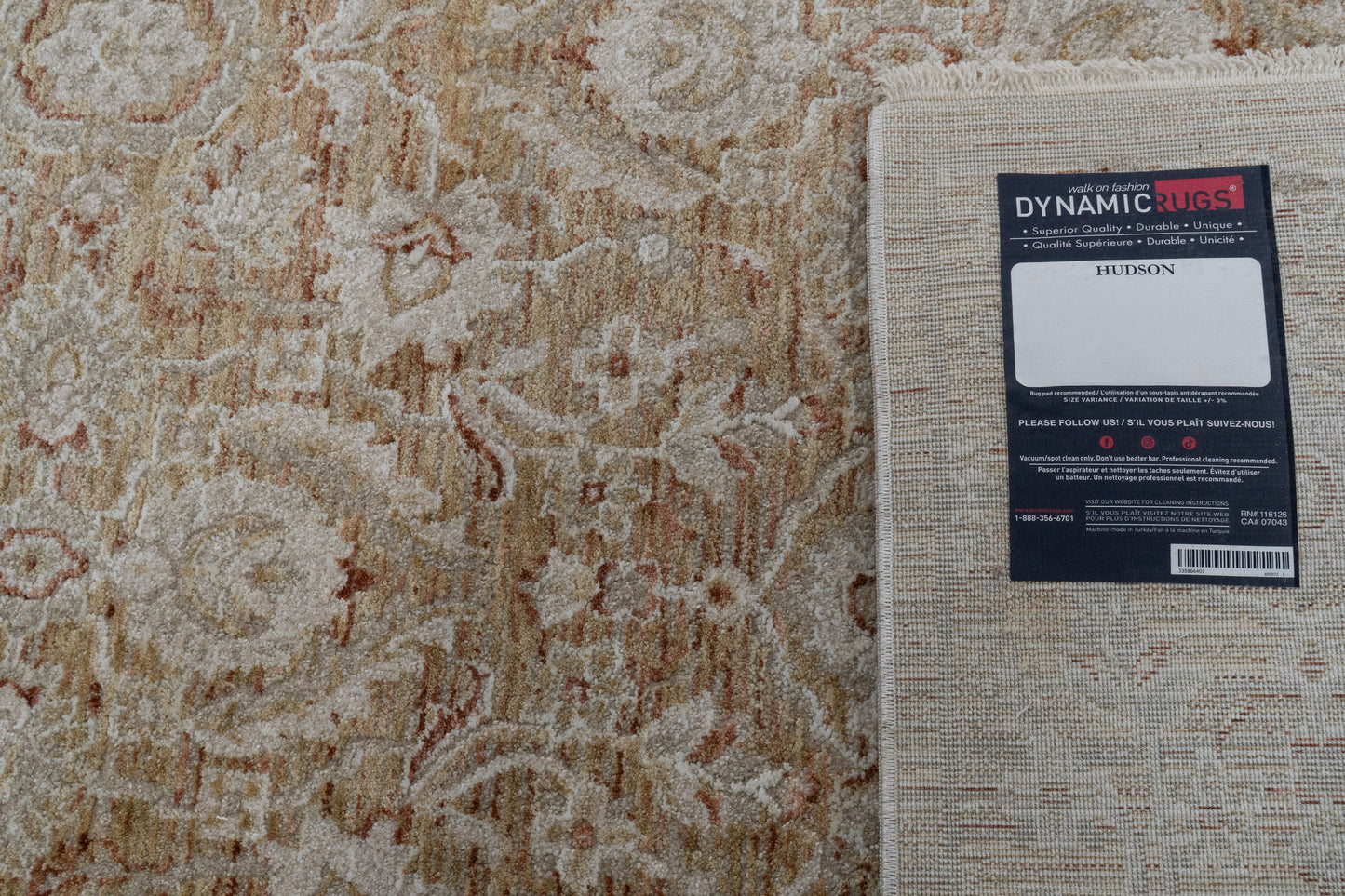 Hudson Transitional Gold/Cream Floral Medium Pile Rug