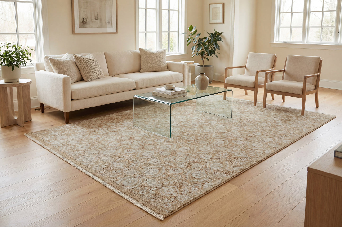 Hudson Transitional Gold/Cream Floral Medium Pile Rug
