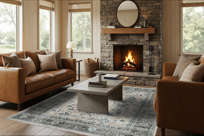 Juno Transitional Beige Distressed Medium Pile Rug