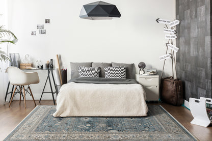 Juno Transitional Light Blue Distressed Medium Pile Rug