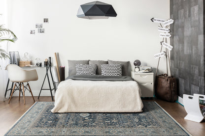 Juno Transitional Blue Distressed Medium Pile Rug