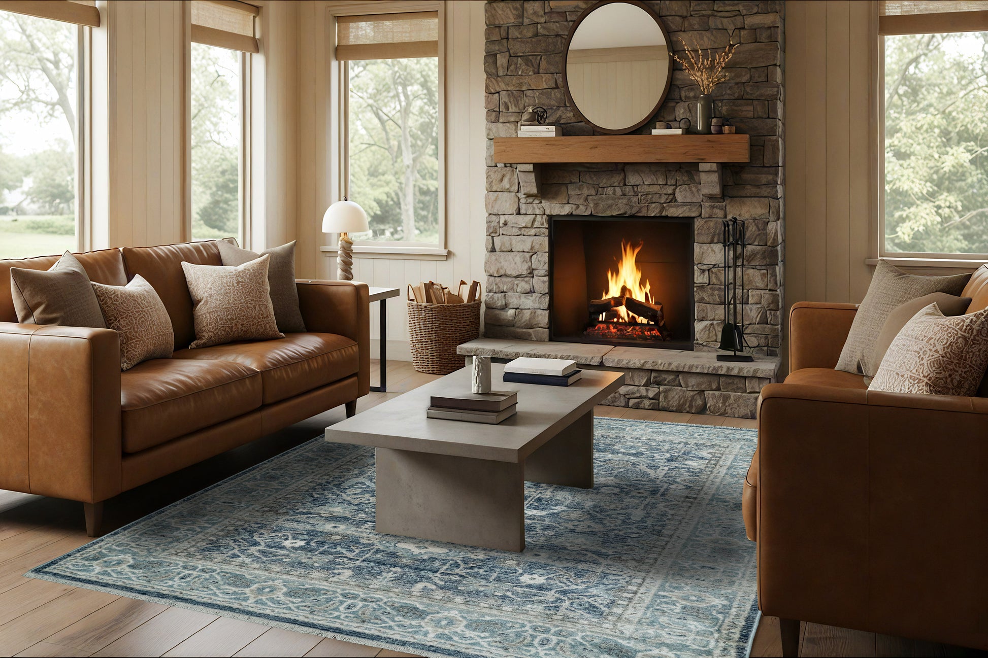 Juno Transitional Blue Distressed Medium Pile Rug