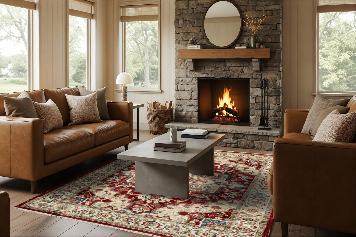 Juno Transitional Ivory/Red Floral Medium Pile Rug