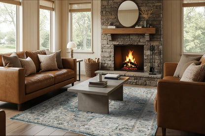 Juno Transitional Light Blue/Cream Distressed Medium Pile Rug