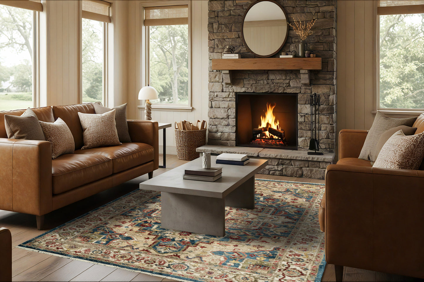 Juno Transitional Navy/Red Floral Medium Pile Rug