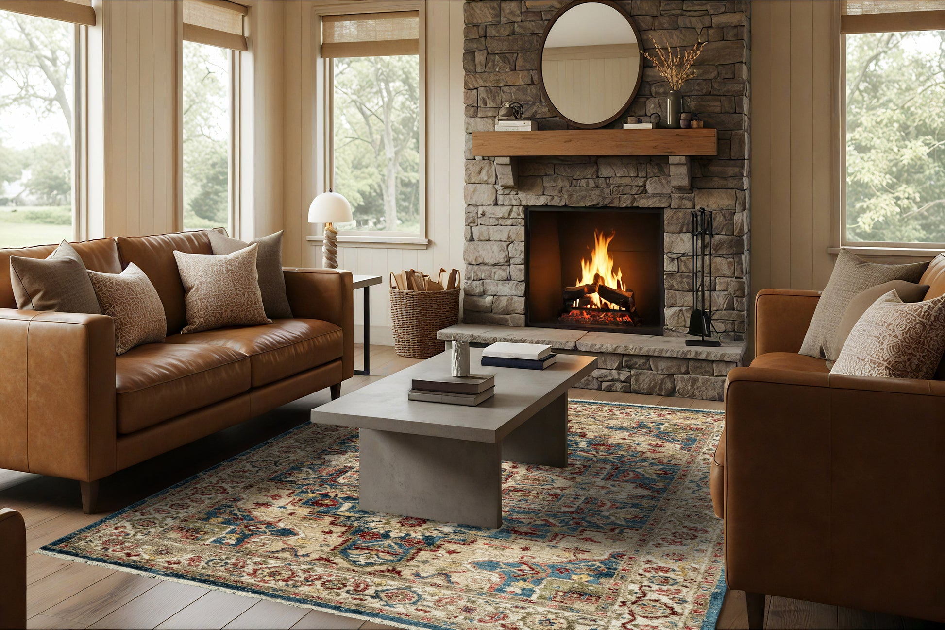 Juno Transitional Navy/Red Floral Medium Pile Rug