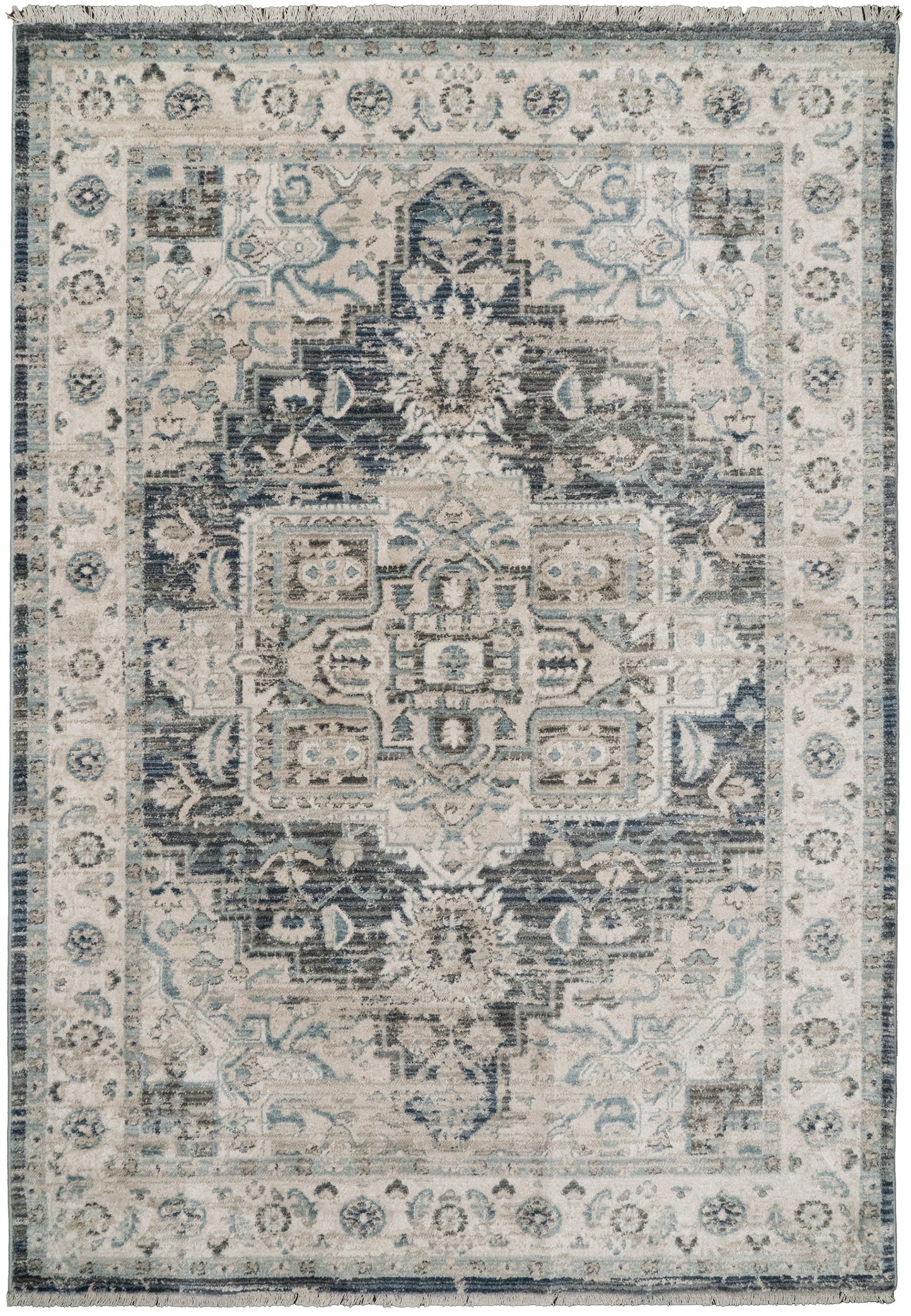 Juno Transitional Dark Blue/Cream Distressed Medium Pile Rug