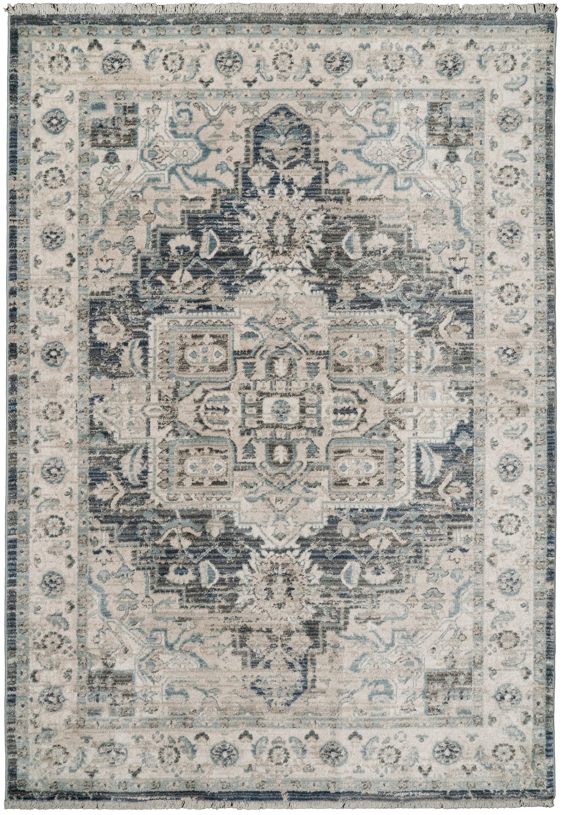 Juno Transitional Dark Blue/Cream Distressed Medium Pile Rug