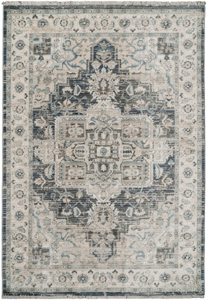 Juno Transitional Dark Blue/Cream Distressed Medium Pile Rug