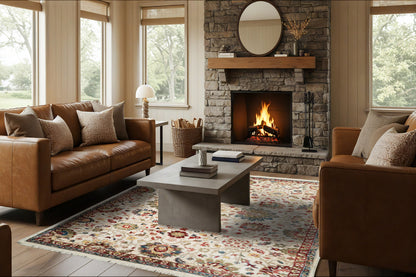 Juno Transitional Ivory/Red Floral Medium Pile Rug