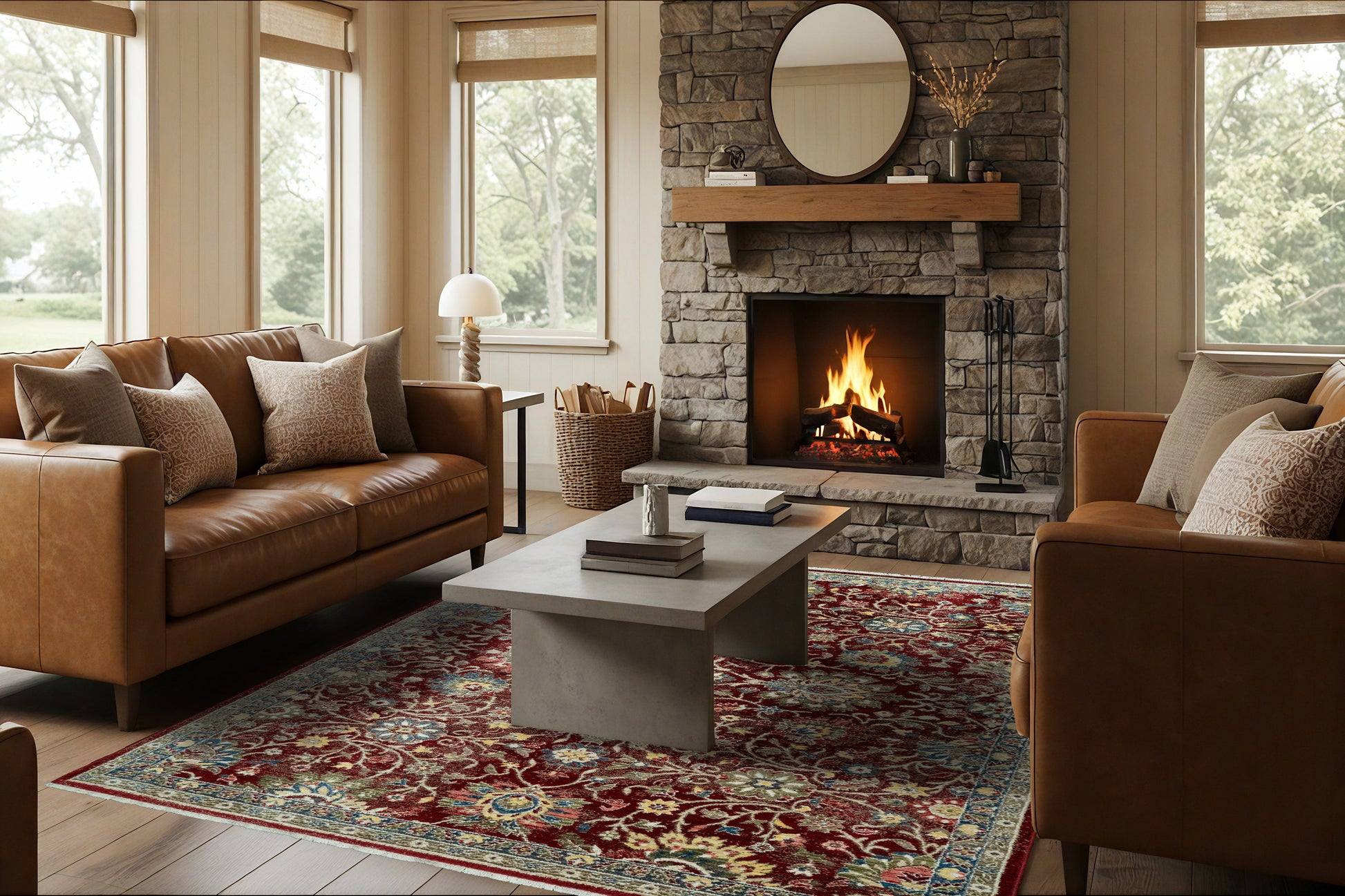 Juno Transitional Red Floral Medium Pile Rug