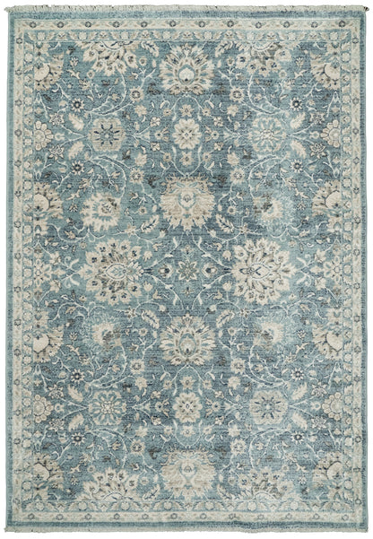 Juno Transitional Light Blue Floral Medium Pile Rug