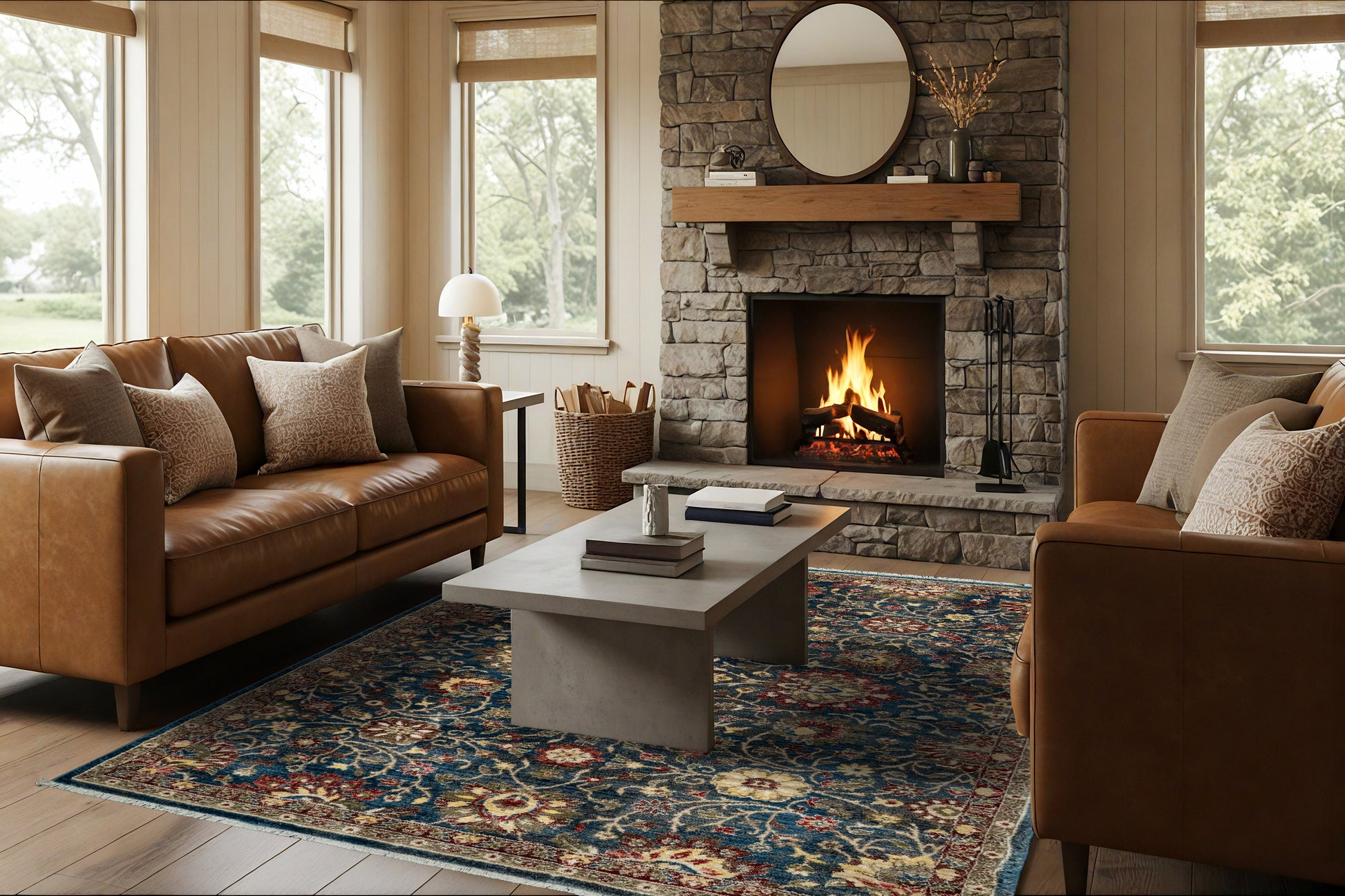 Juno Transitional Navy Floral Medium Pile Rug