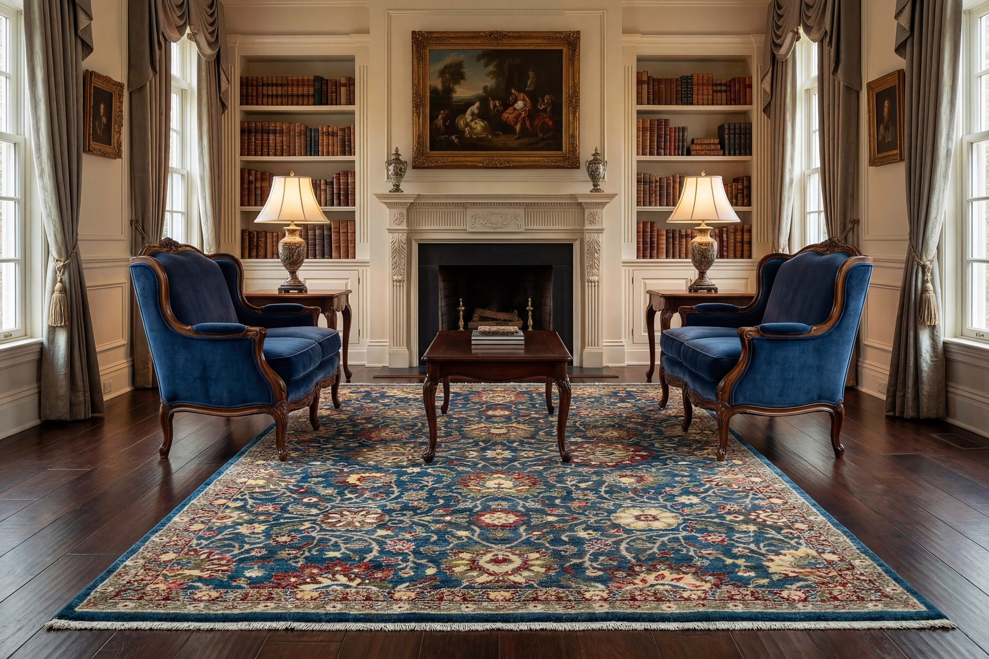 Juno Transitional Navy Floral Medium Pile Rug