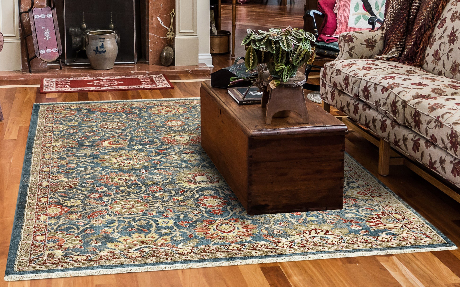 Juno Transitional Navy Floral Medium Pile Rug