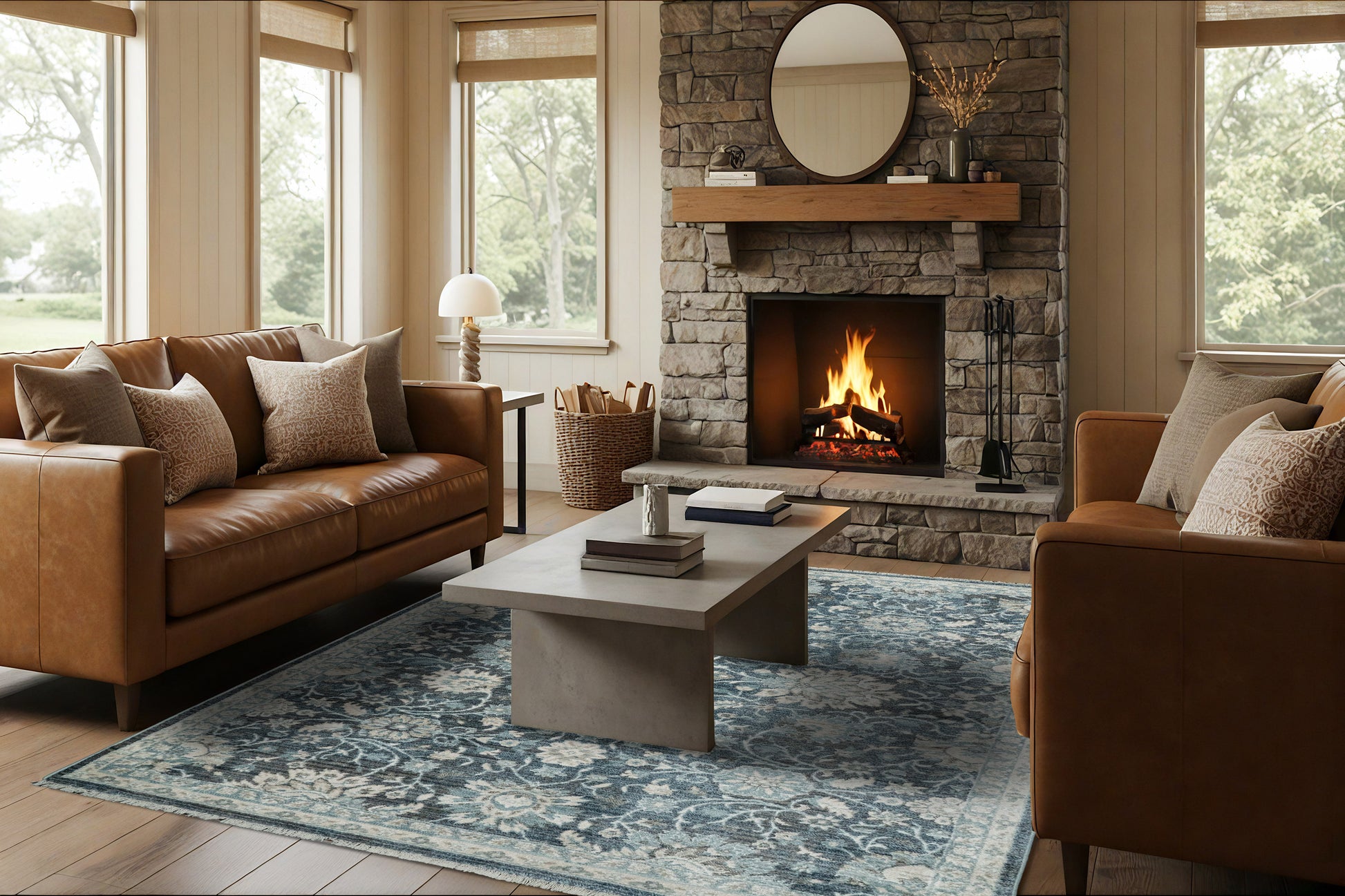 Juno Transitional Blue Floral Medium Pile Rug