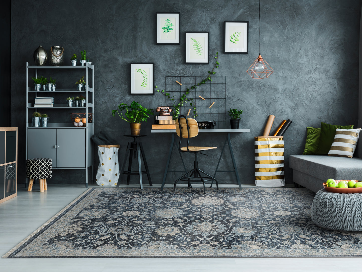 Juno Transitional Blue Floral Medium Pile Rug