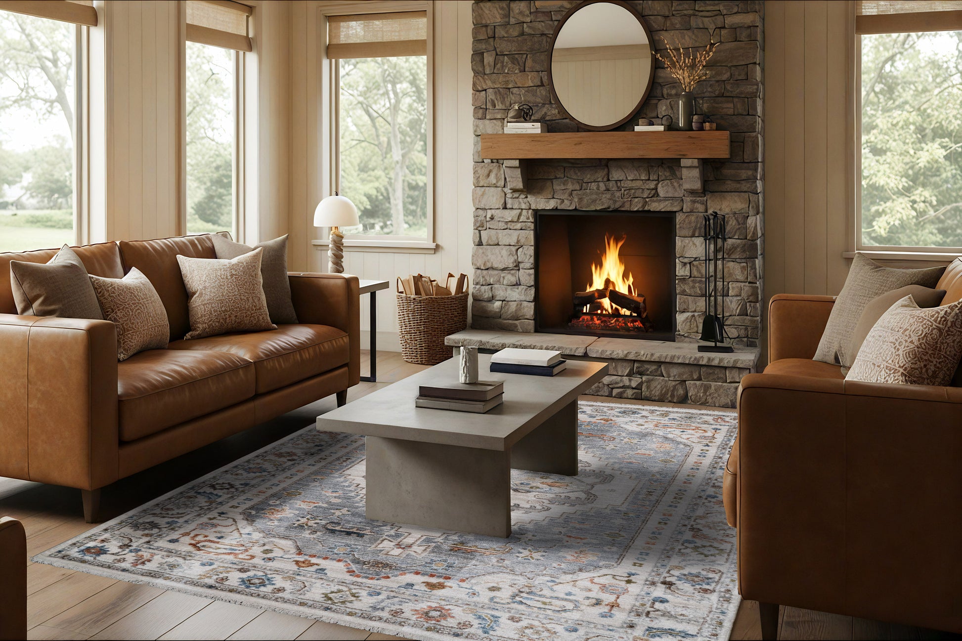 Juno Traditional Ivory/Grey Oriental Medium Pile Rug