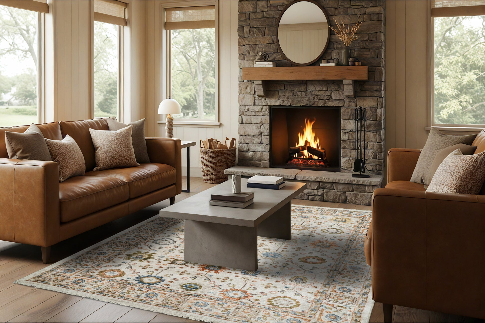 Juno Modern Ivory/Multi Abstract Medium Pile Rug