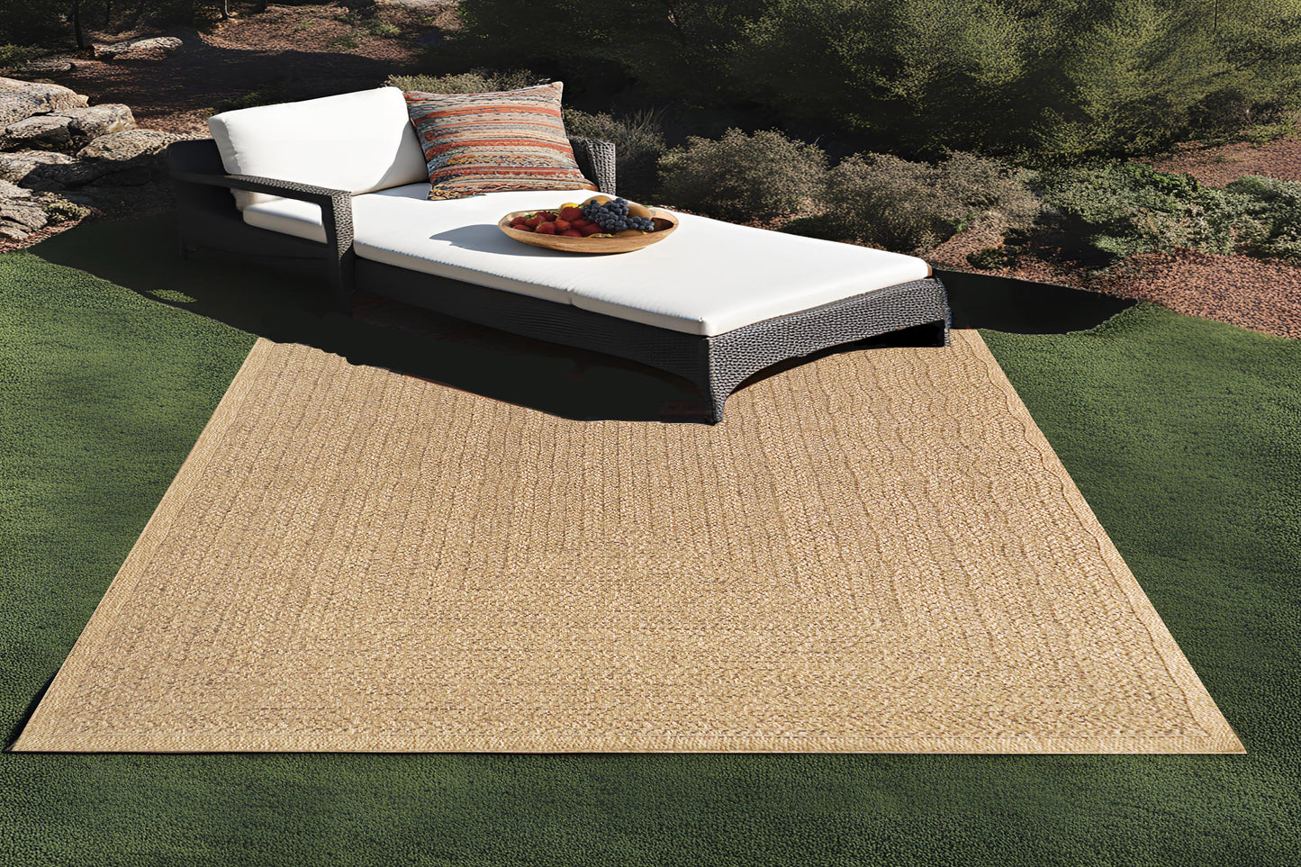Kenai Modern Natural Geometric No Pile Rug