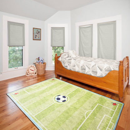 Kidz Children Green Soccer No Pile Rug