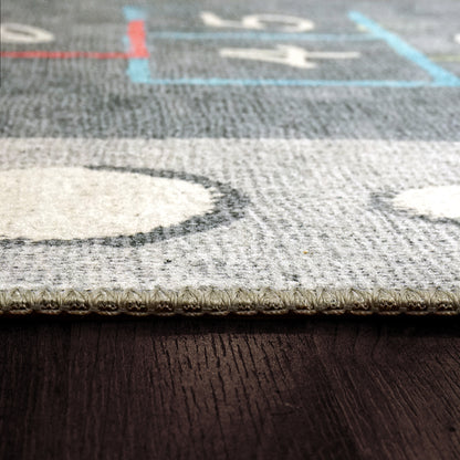 Kidz Children Grey/Multi Hopscotch No Pile Rug