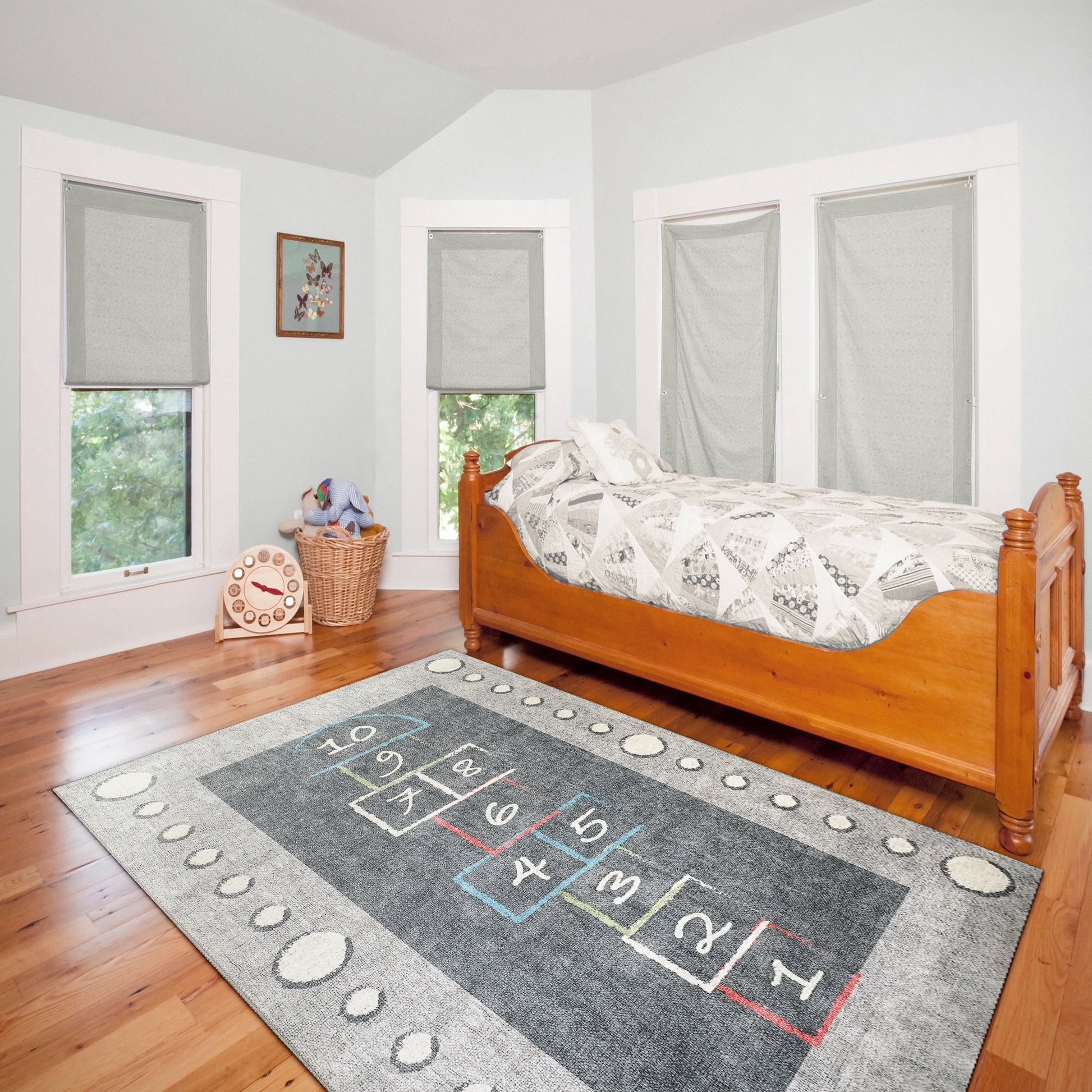 Kidz Children Grey/Multi Hopscotch No Pile Rug