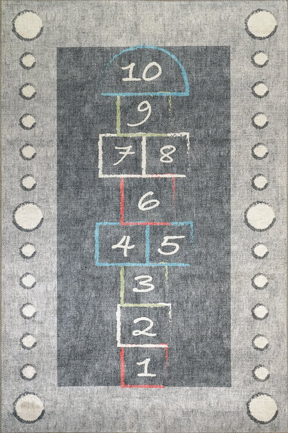Kidz Children Grey/Multi Hopscotch No Pile Rug