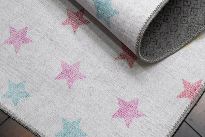 Kidz Children Ivory/Multi Stars No Pile Rug