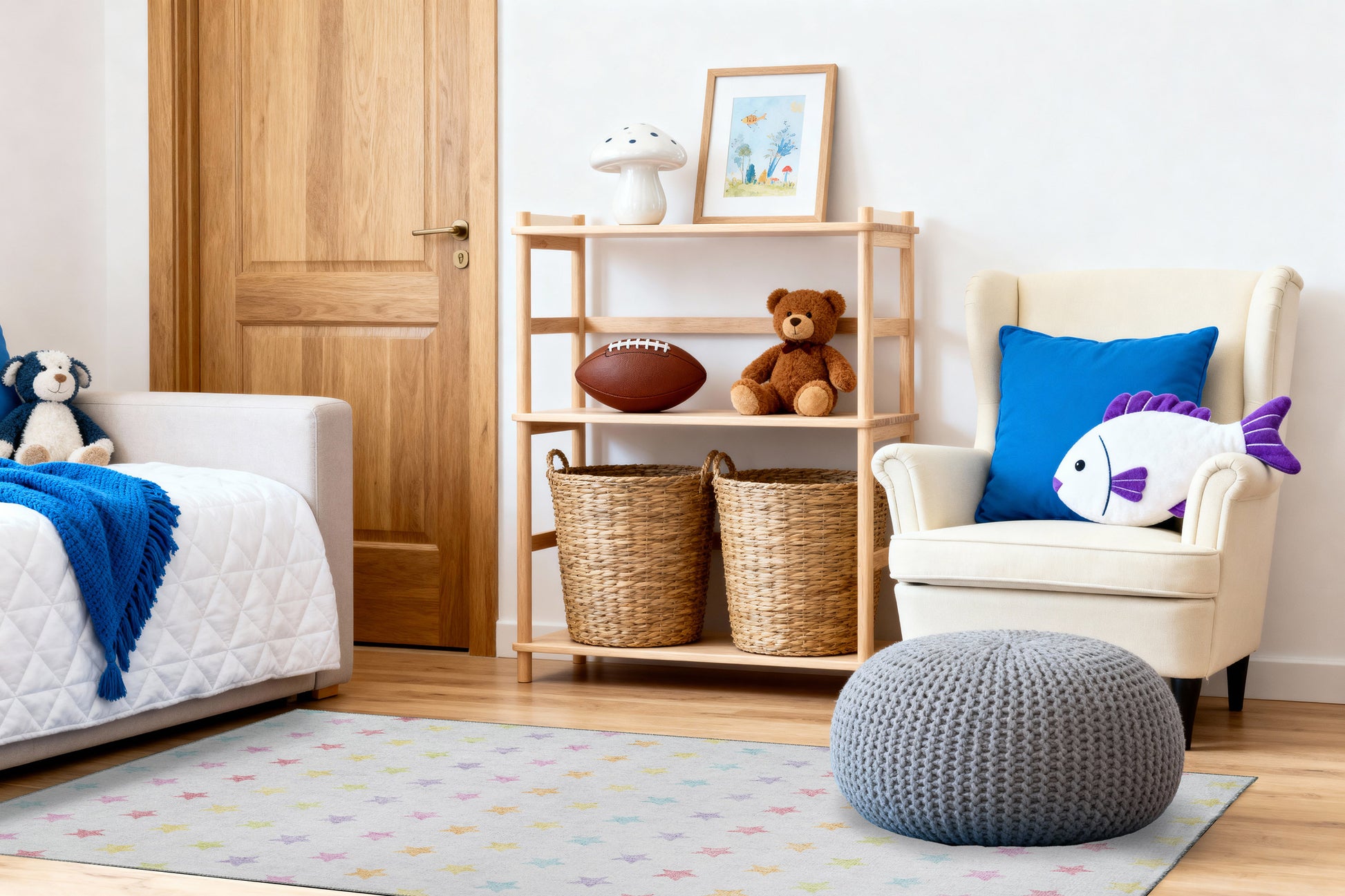 Kidz Children Ivory/Multi Stars No Pile Rug