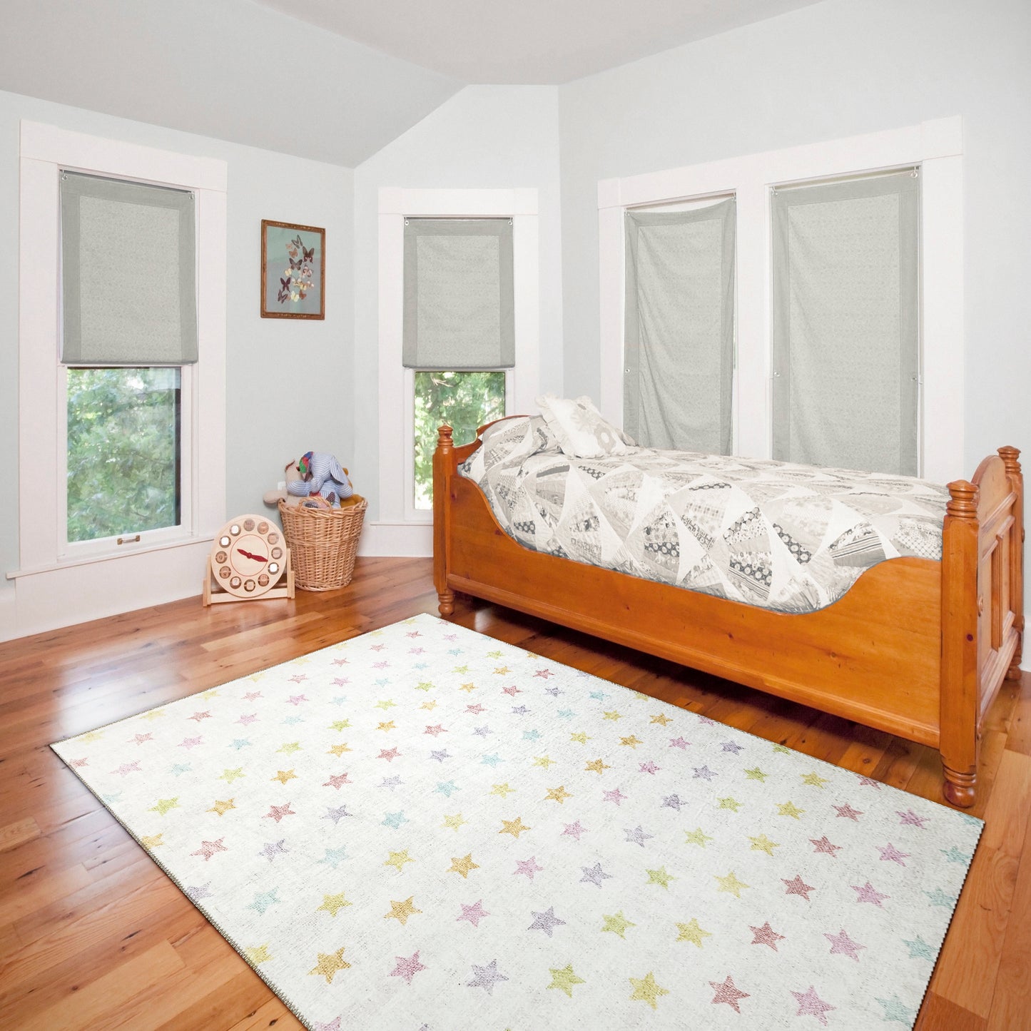 Kidz Children Ivory/Multi Stars No Pile Rug